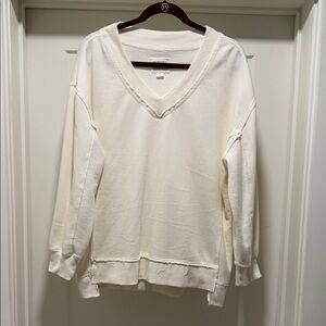 Pink Rose Women's Ivory V-Neck Oversized Sweatshirt.